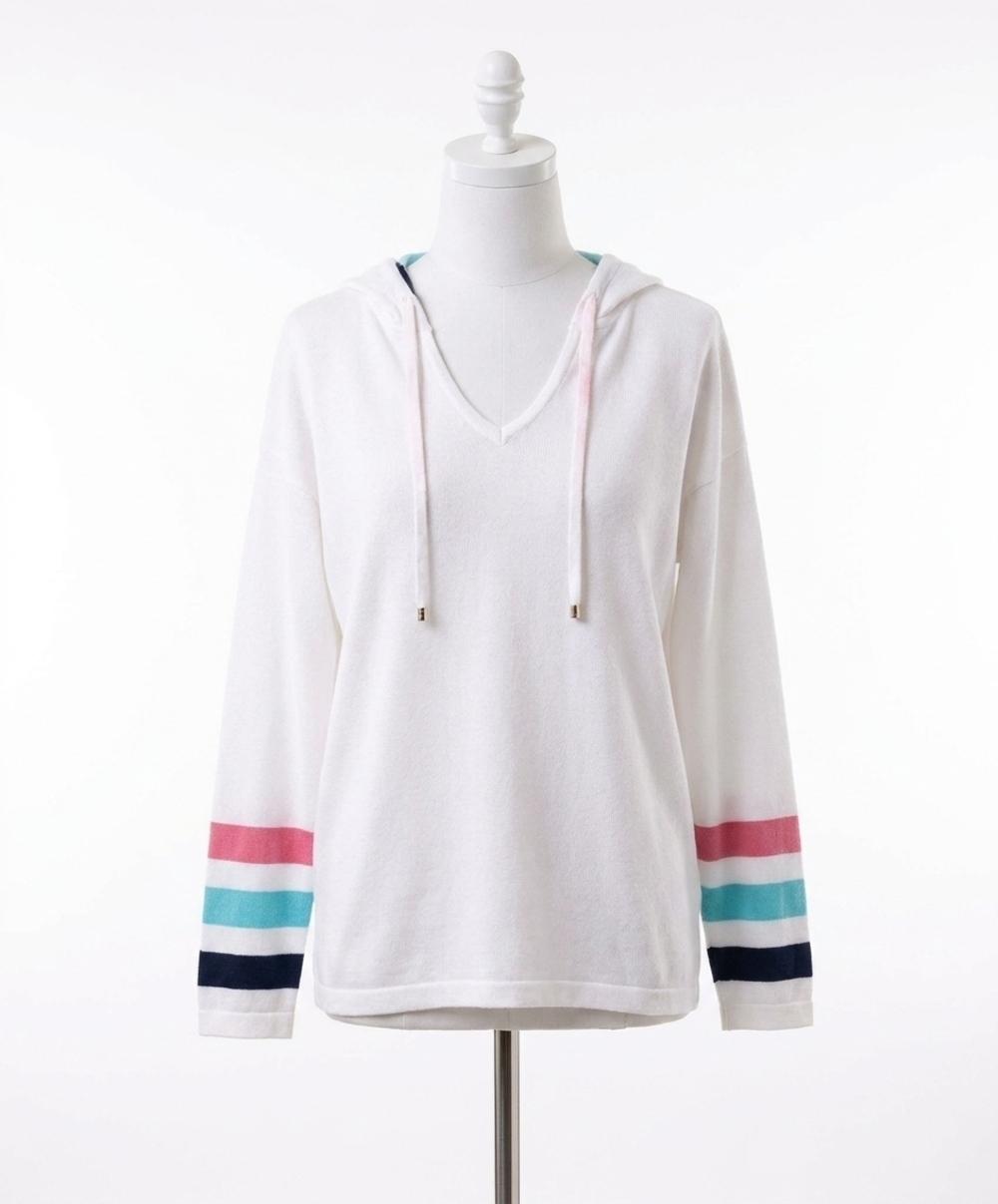 NEW ANGEL APPAREL knit stripe hoodie in white/multi
